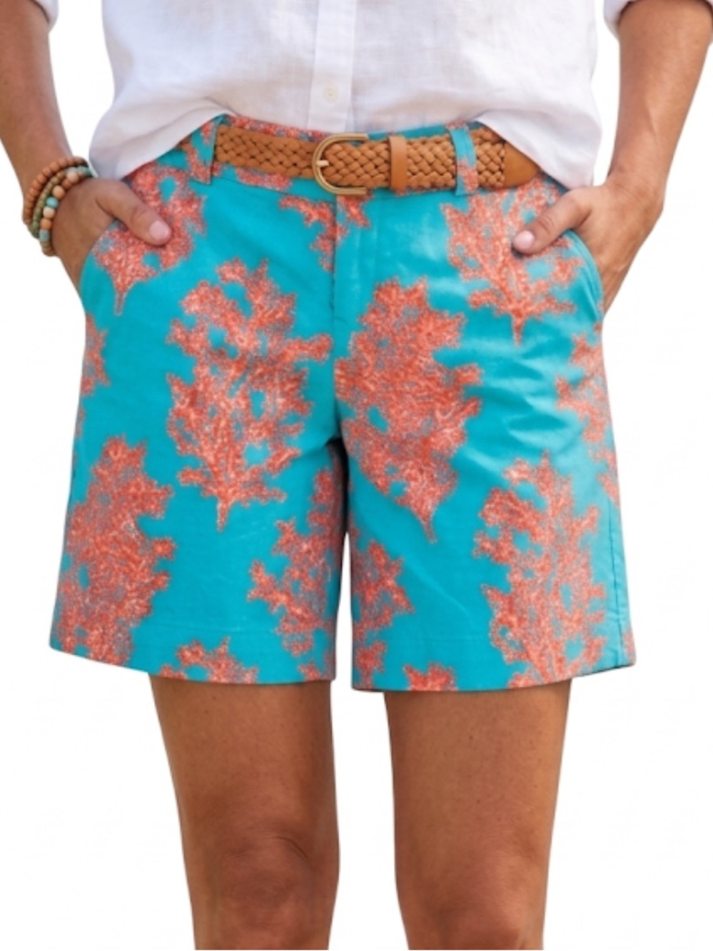 Lilly Pulitzer Coral Reef Bermuda Shorts Turquoise Coral Pink Ocean 4 Pockets
B